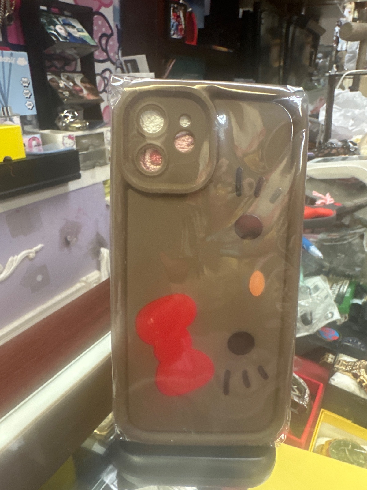 Hello Kitty Face Phone Case with Glitter Camera Ring