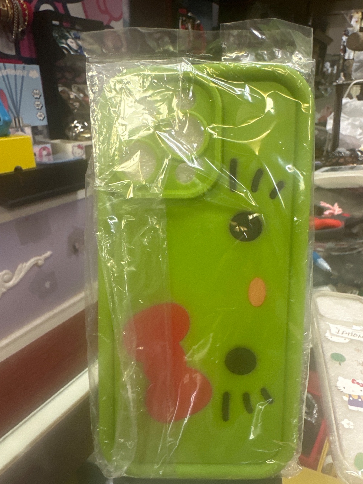 Green Kitty Face Silicone Phone Case