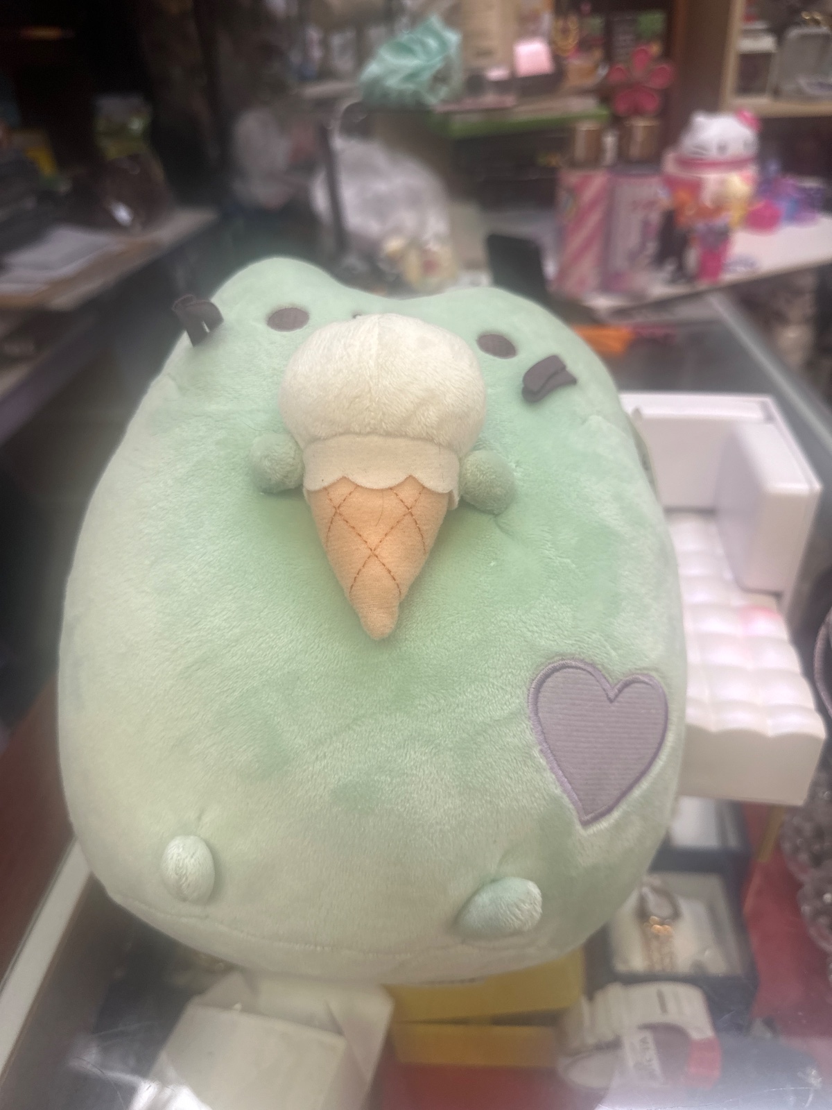 Mint Green Cat Plush With Ice Cream Cone Face