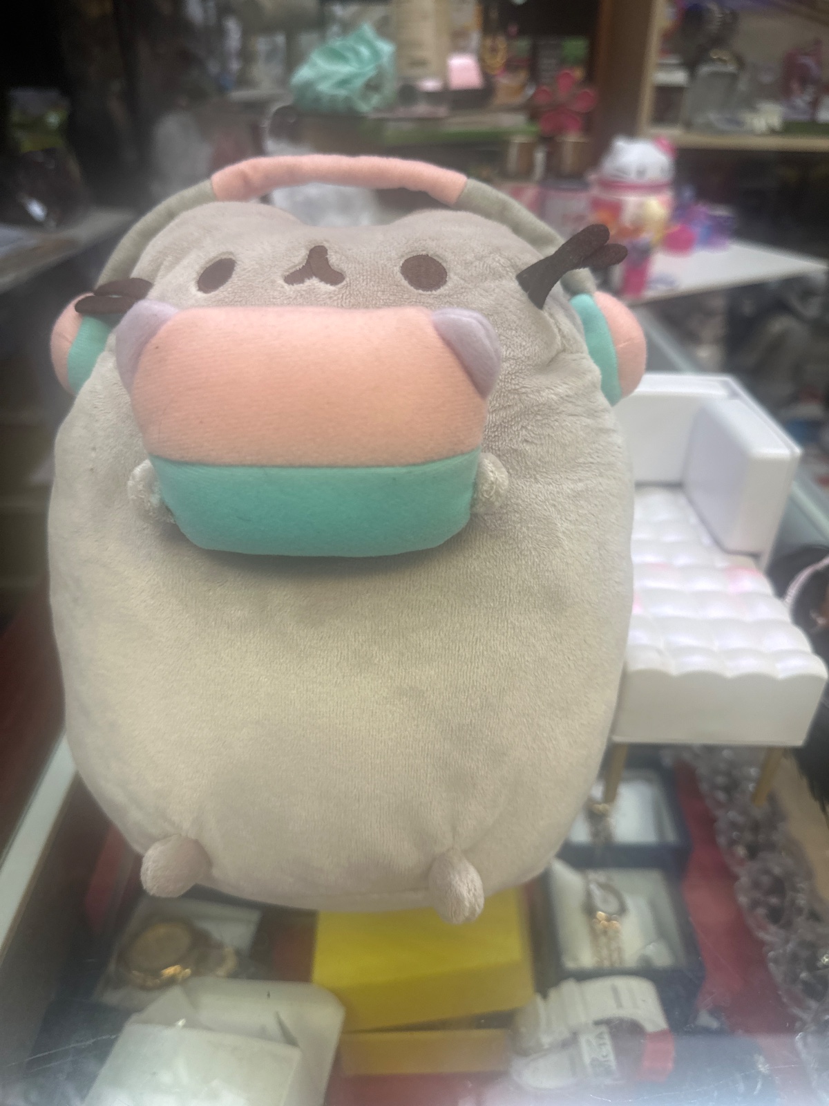 Gray Cat Plush Backpack With Headphones