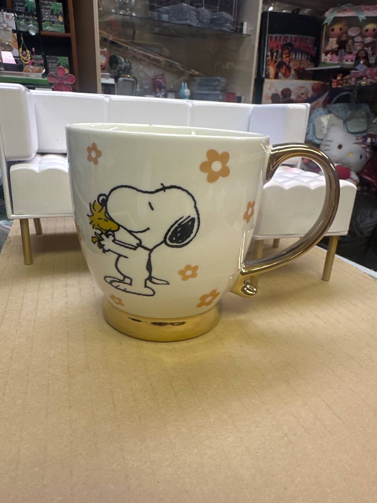 Snoopy and Woodstock Mug with Gold Handle