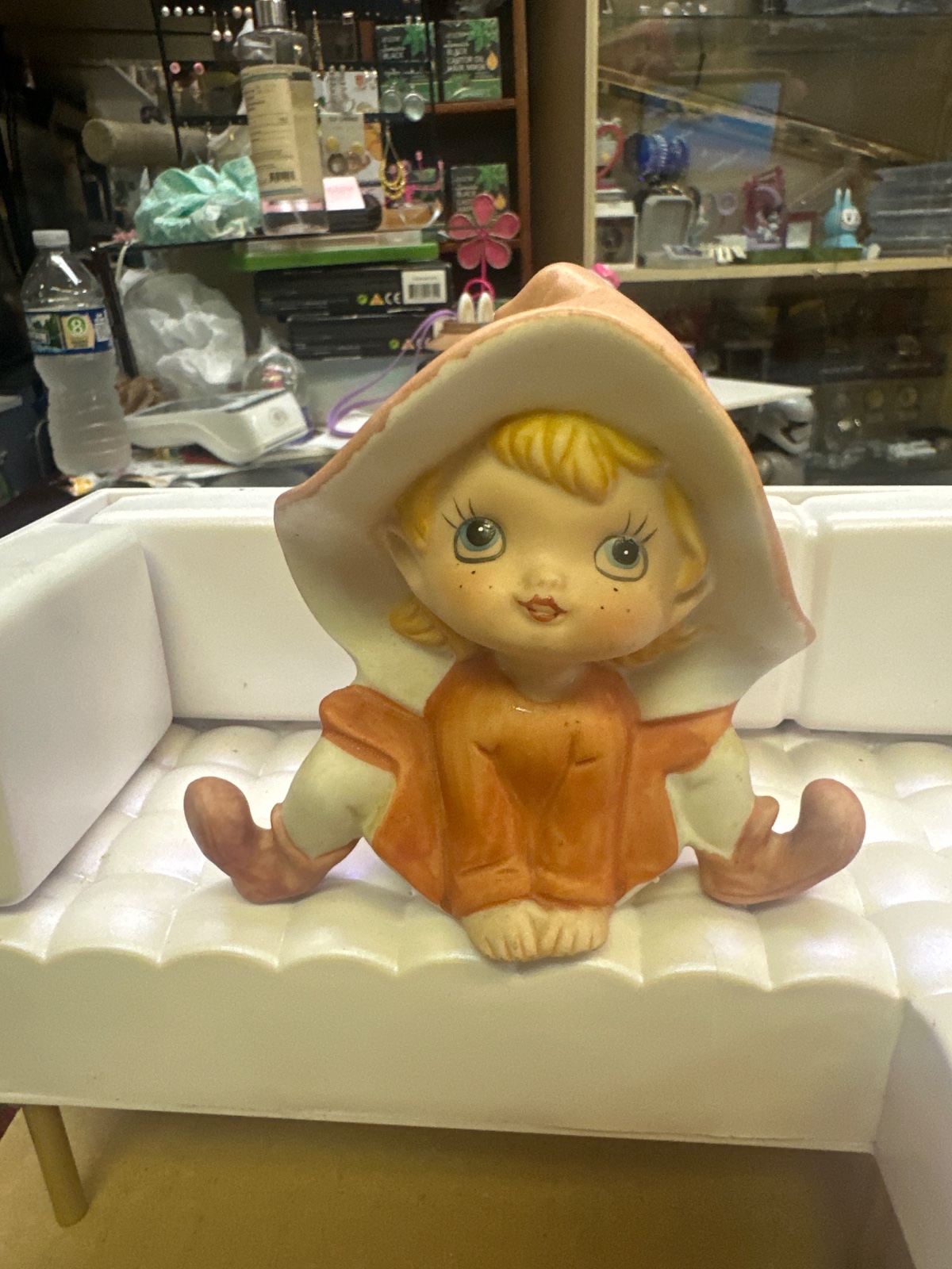 Vintage Big-Eyed Pixie Girl Ceramic Figurine