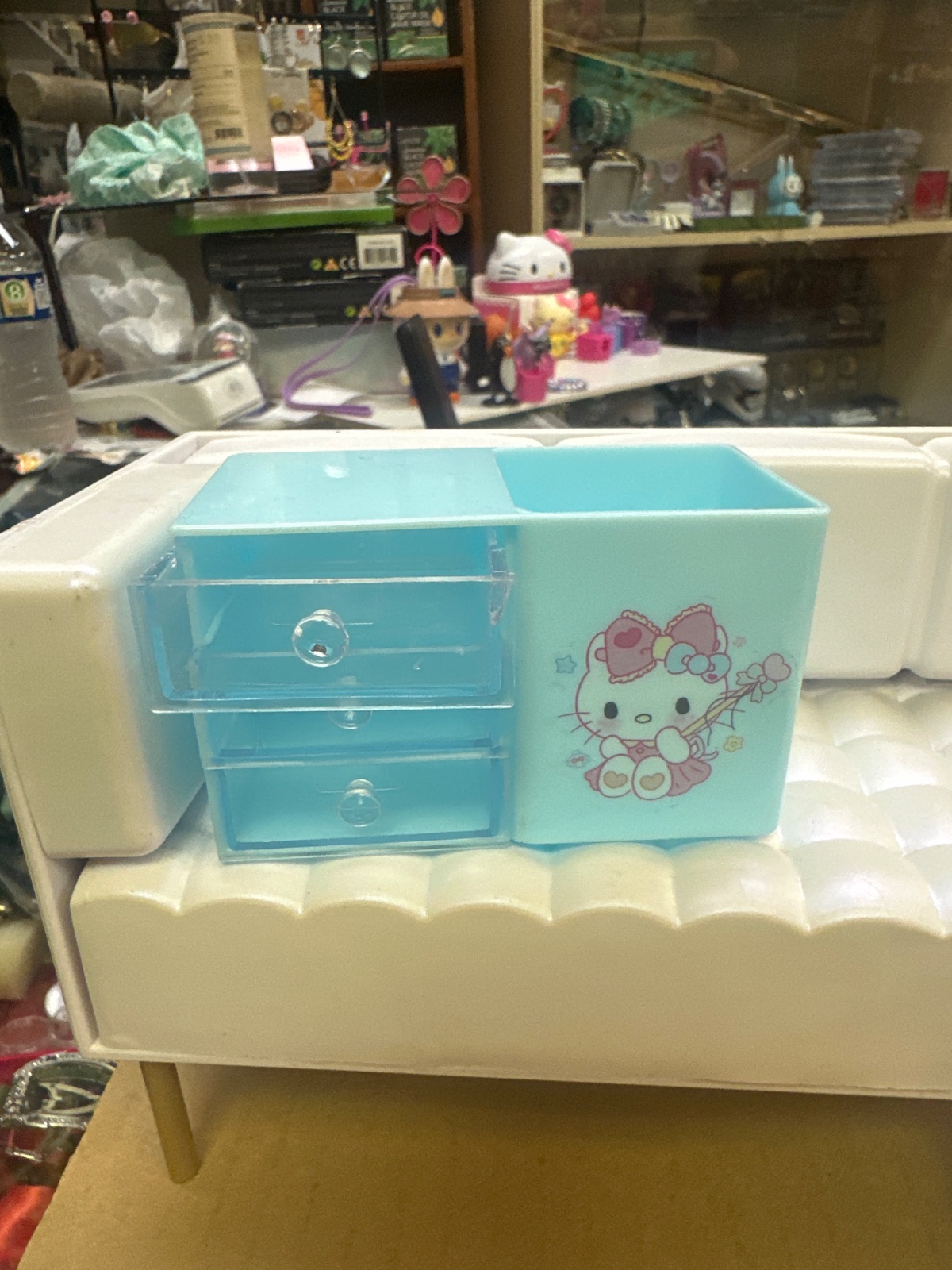 Blue Hello Kitty Desktop Organizer With Drawers