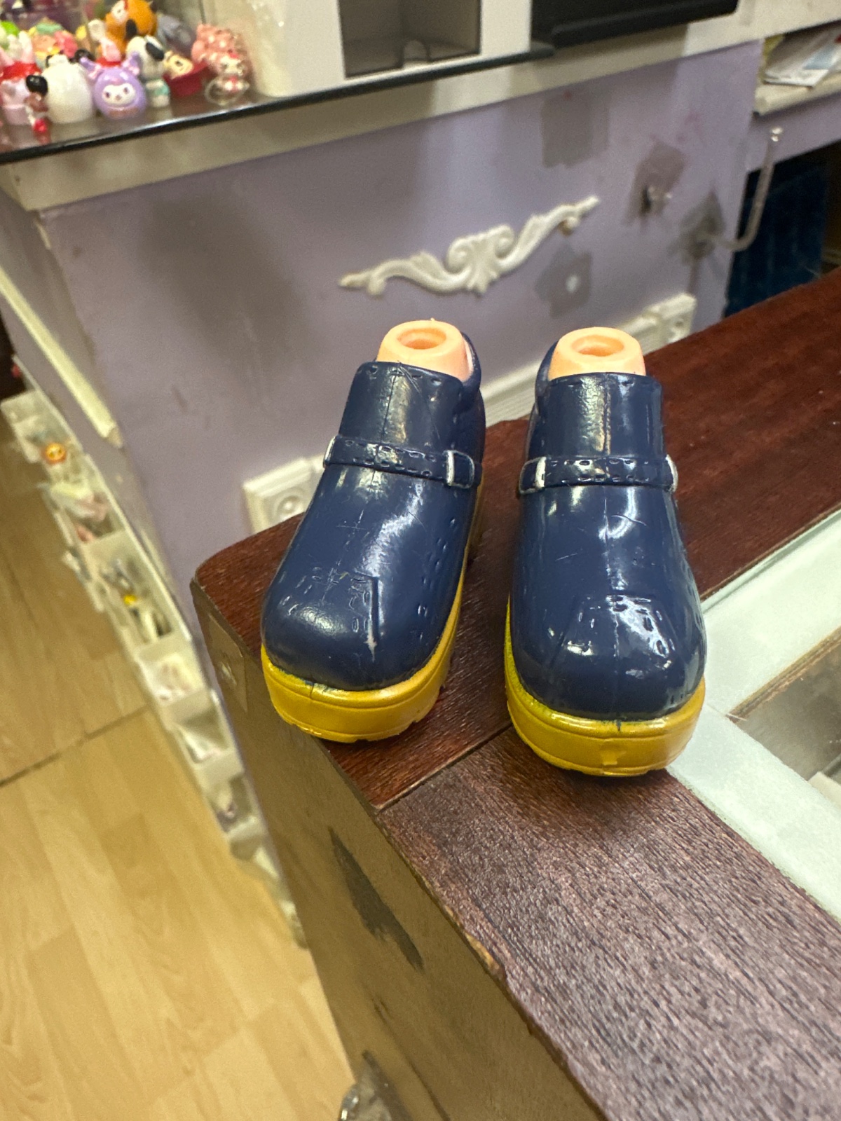 Oversized Doll Shoe Pair, Navy and Yellow