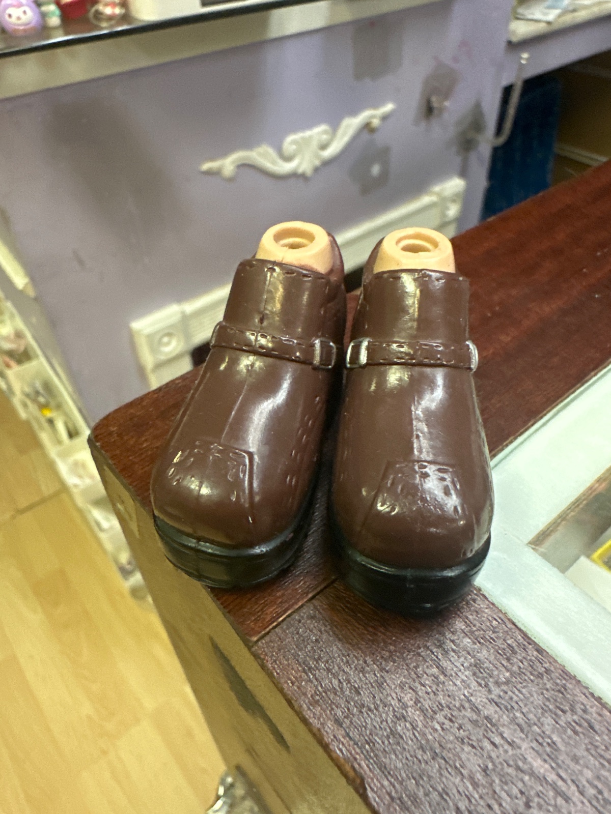 Brown Molded Doll Boots with Buckle Detail