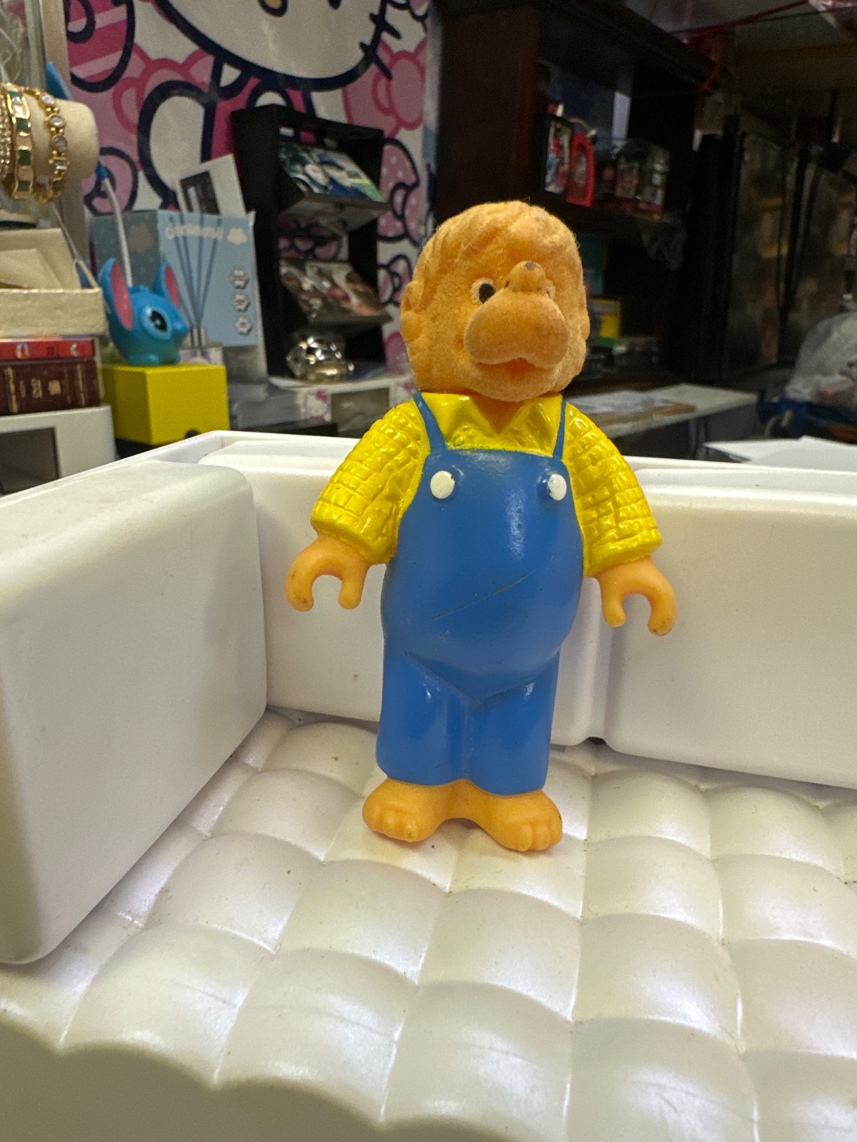 Vintage Flocked-Face Character Figure in Overalls
