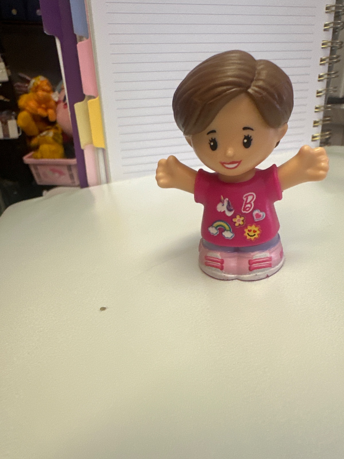 Little People Style Girl Figure in Pink Rainbow Shirt