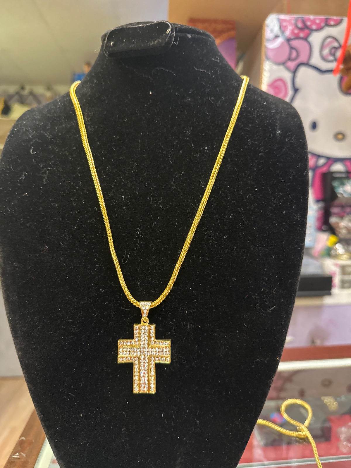 Gold-Tone Crystal Cross Pendant Necklace