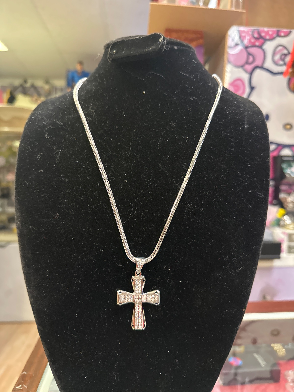 Silver-Tone Pave Cross Necklace