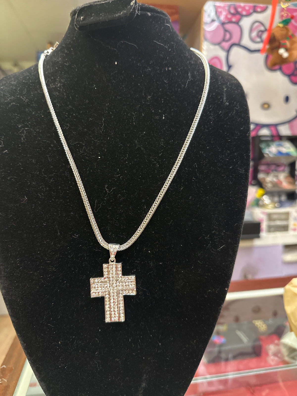 Silver-Tone Rhinestone Cross Necklace