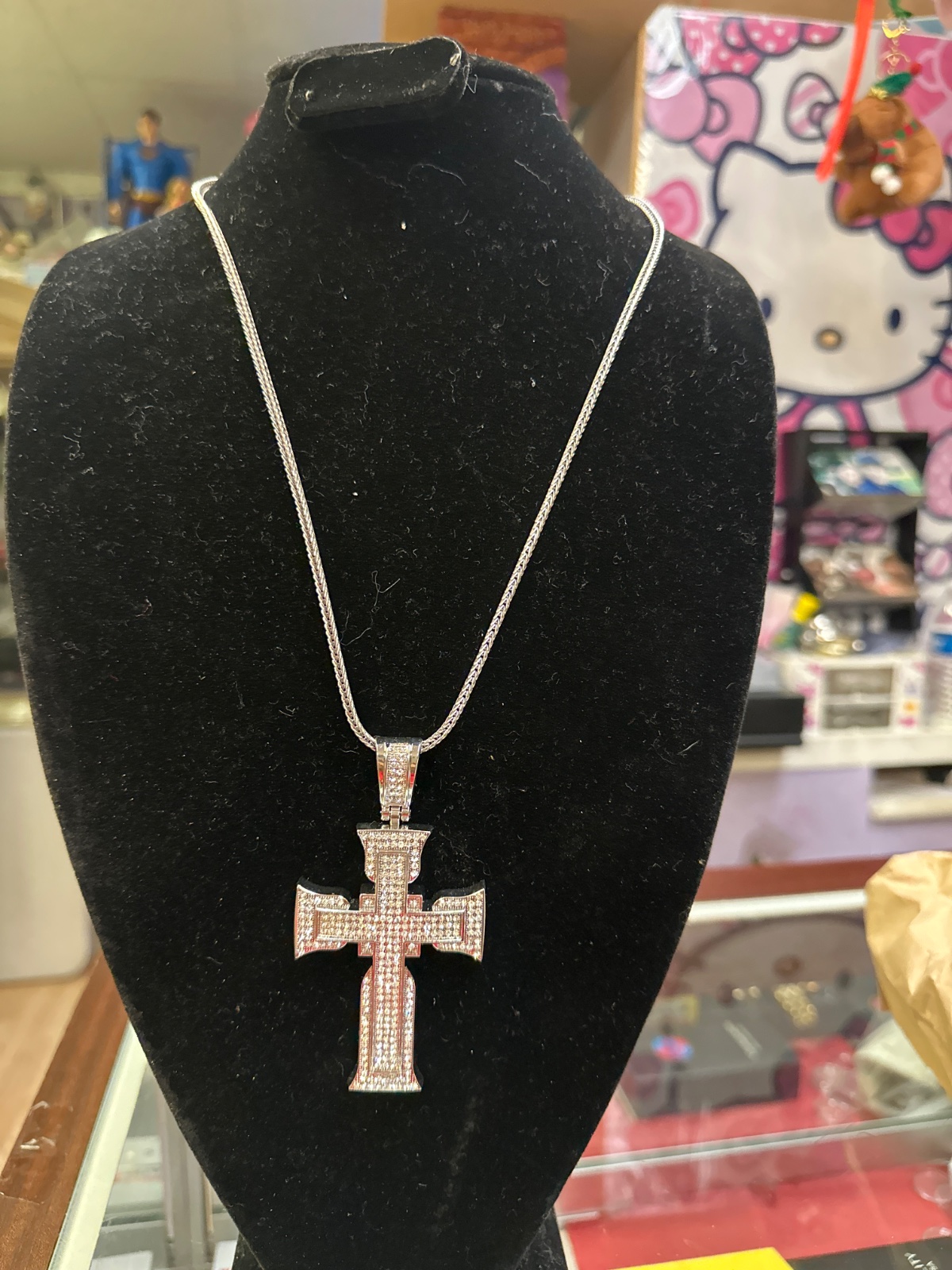 Iced-Out Silver-Tone Cross Necklace