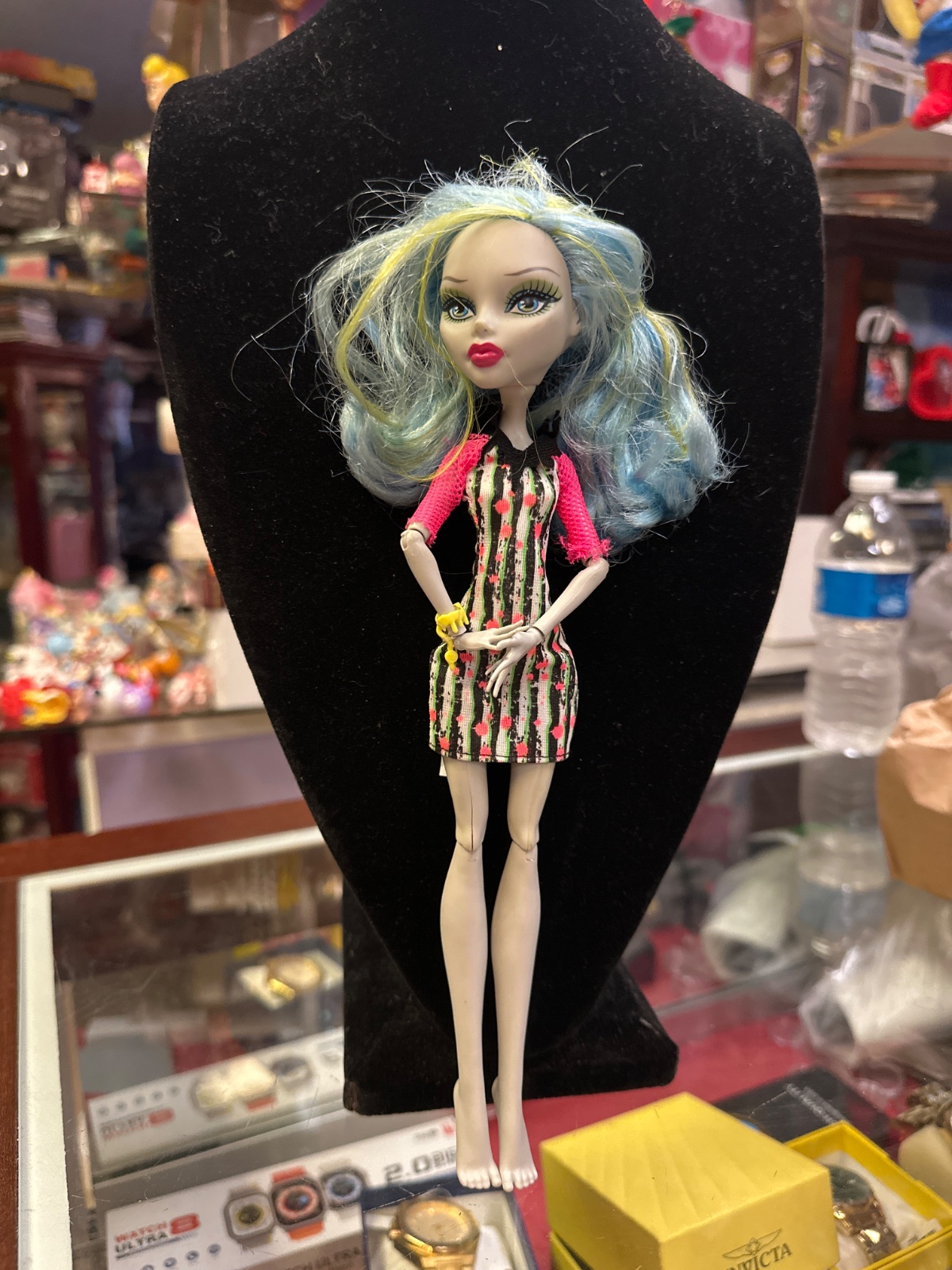 Blue-Haired Fashion Doll in Striped Dress