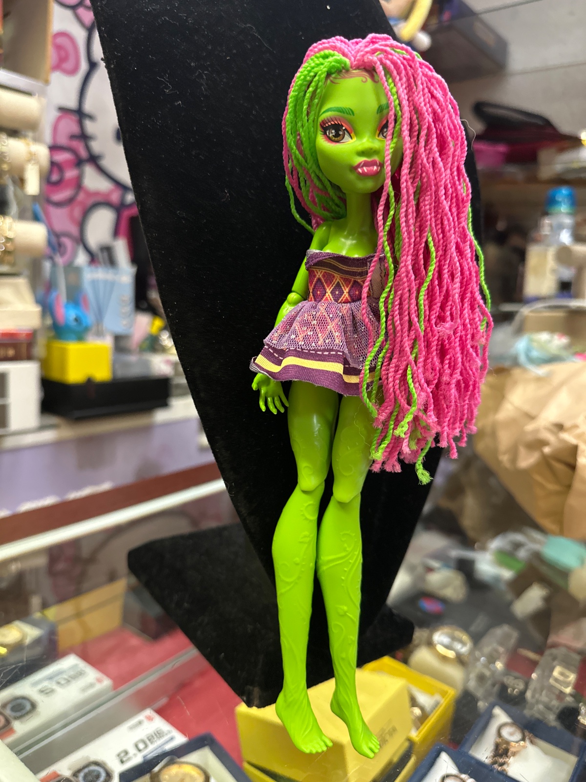 Green Monster Fashion Doll With Pink Yarn Hair