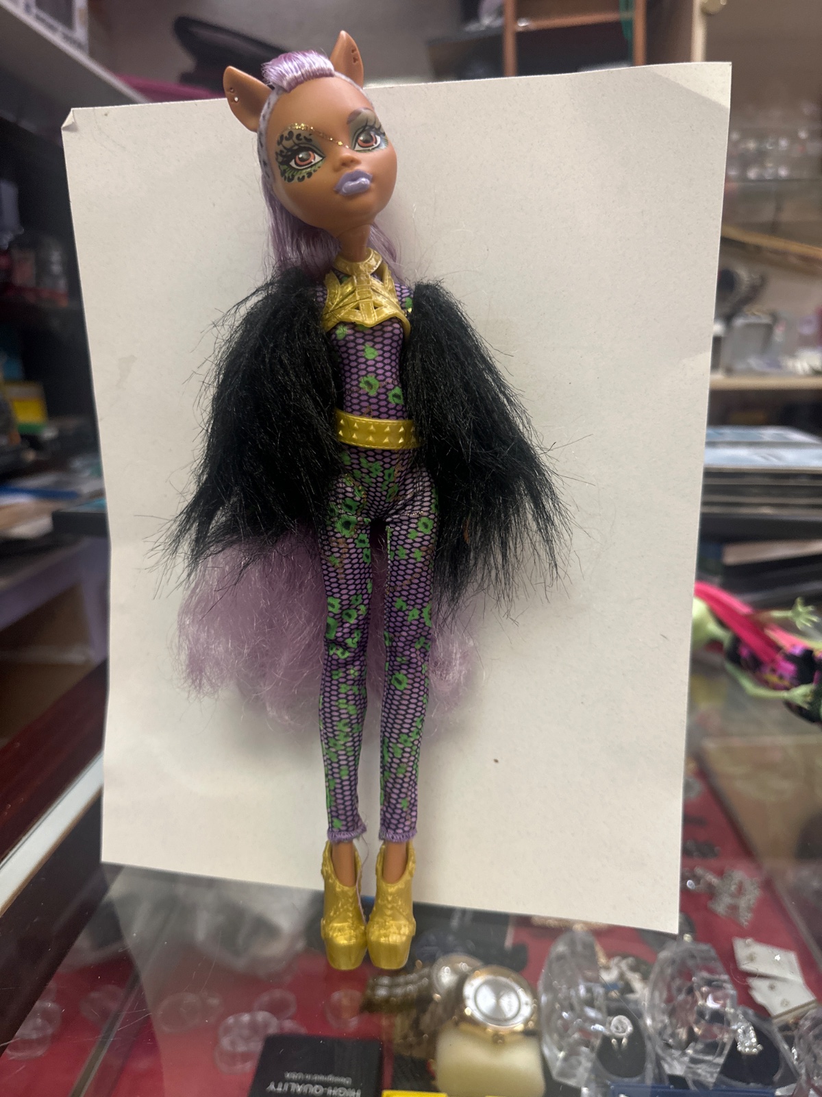 Purple-Haired Cat Ear Fashion Doll with Fur Vest
