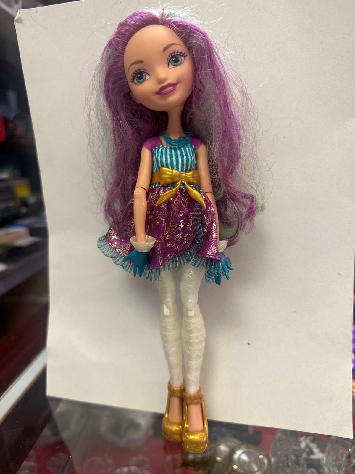 Purple-Haired Fashion Doll in Teal & Gold Dress