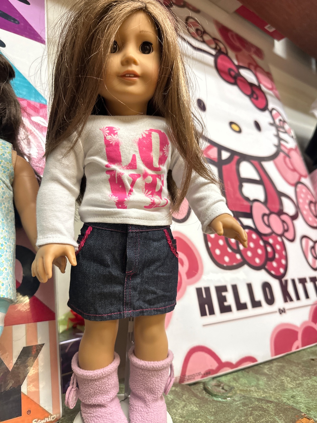 18-Inch Doll in Love Tee and Denim Skirt