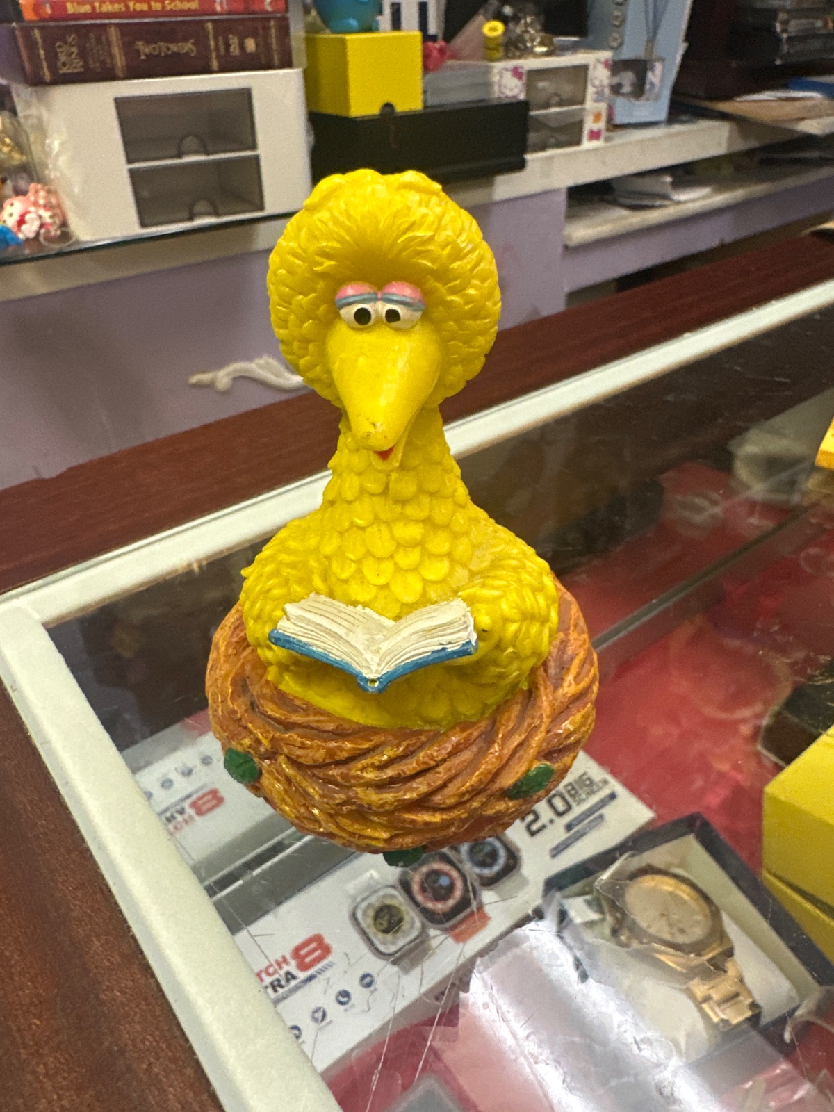 Big Bird Reading in Nest Figurine