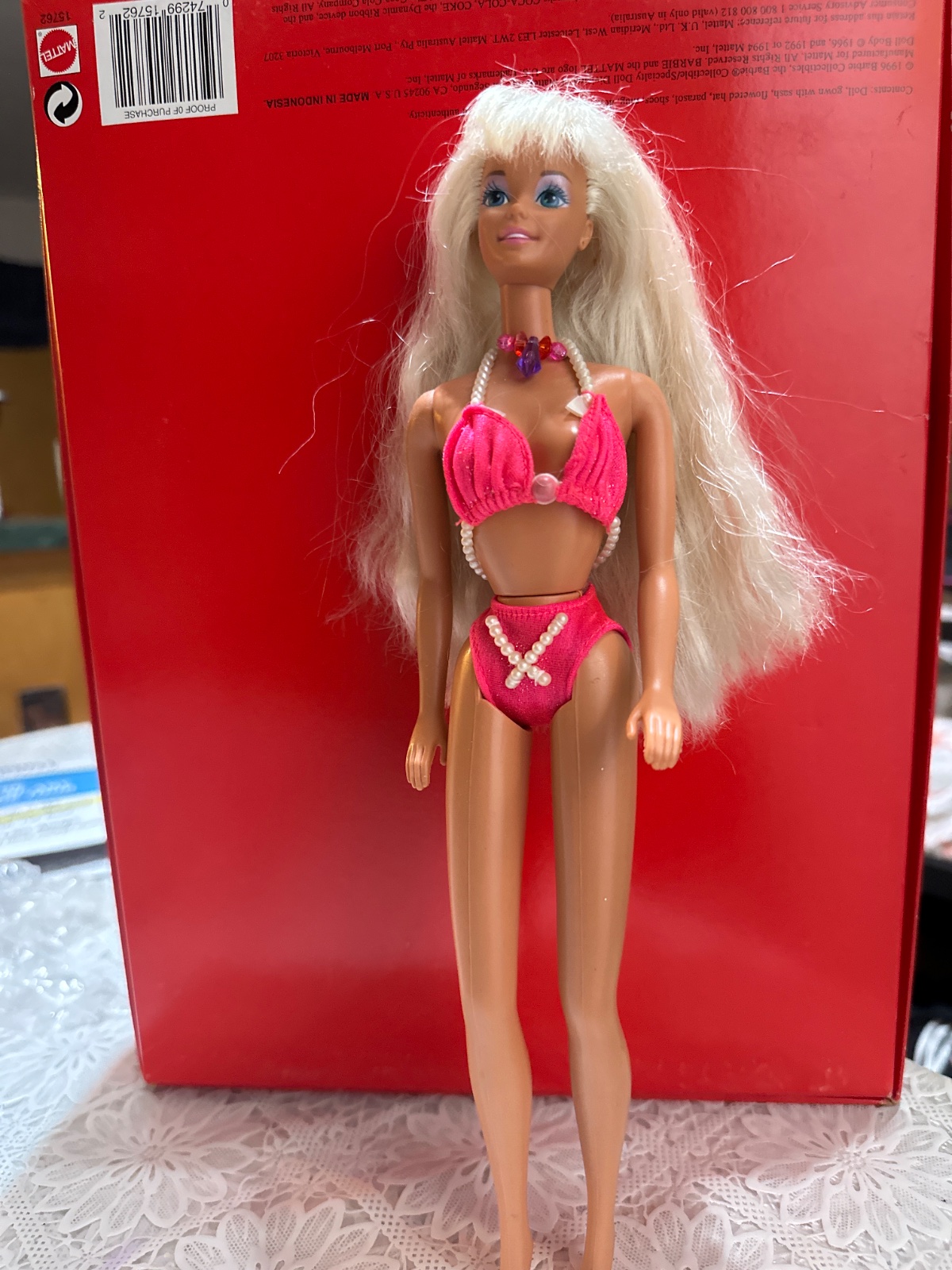 Vintage Blonde Barbie in Pink Beach Swimsuit