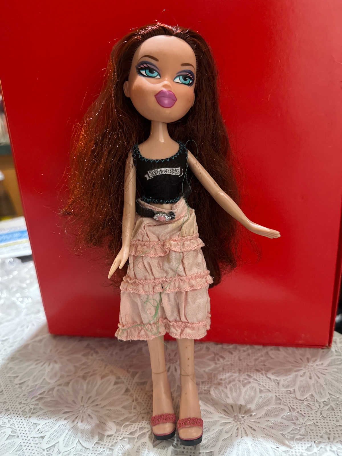 Bratz Doll in Black Tank and Pink Ruffle Skirt