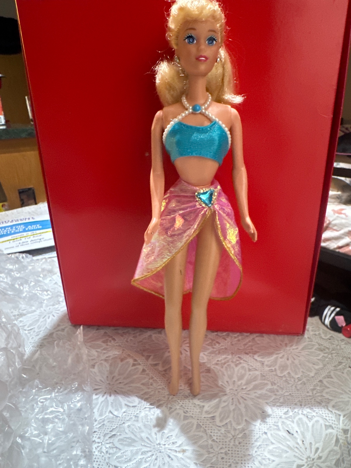 Blonde Fashion Doll in Turquoise & Pink Gem Outfit