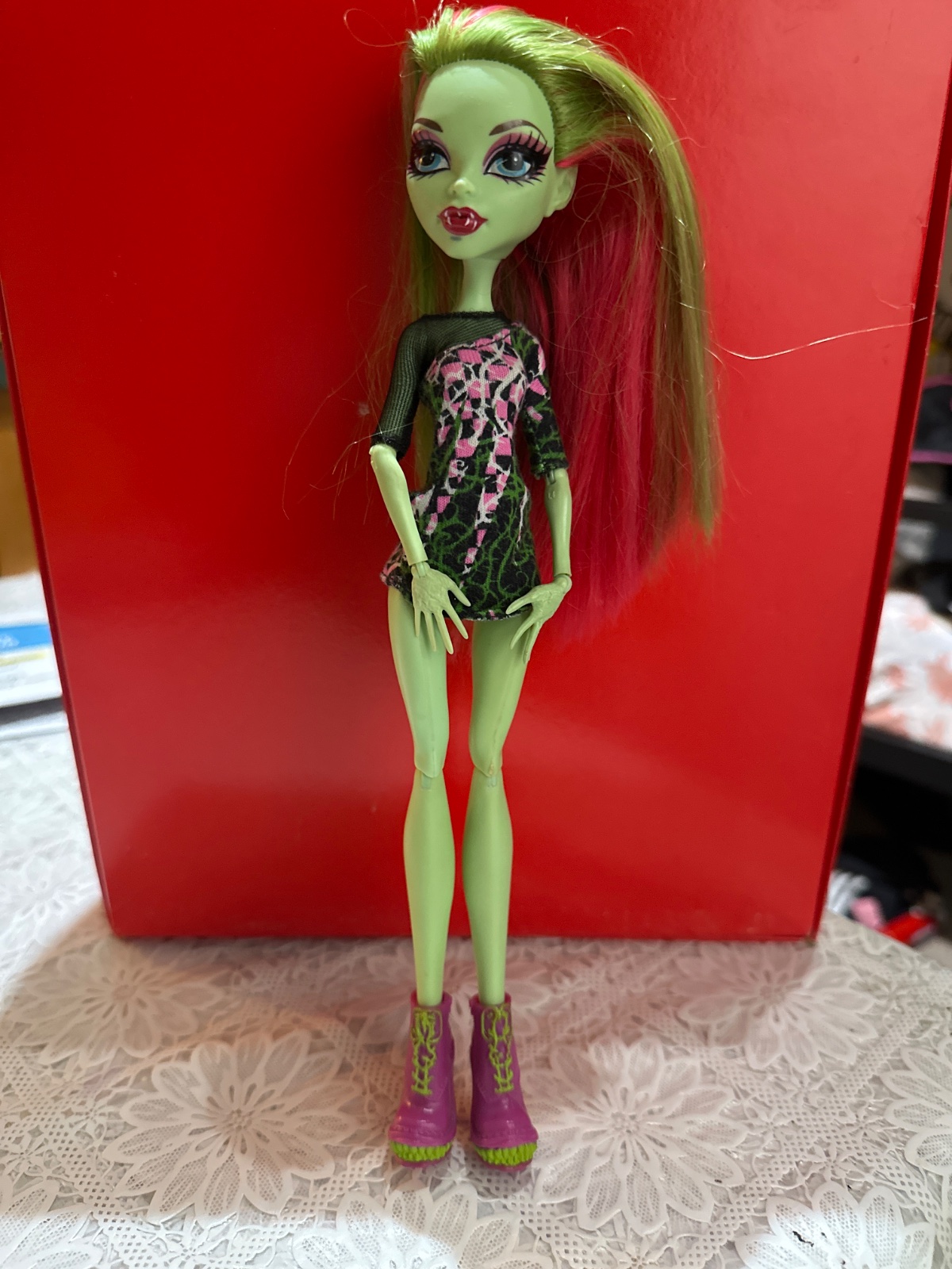 Green Skinned Fashion Doll With Pink Streaked Hair