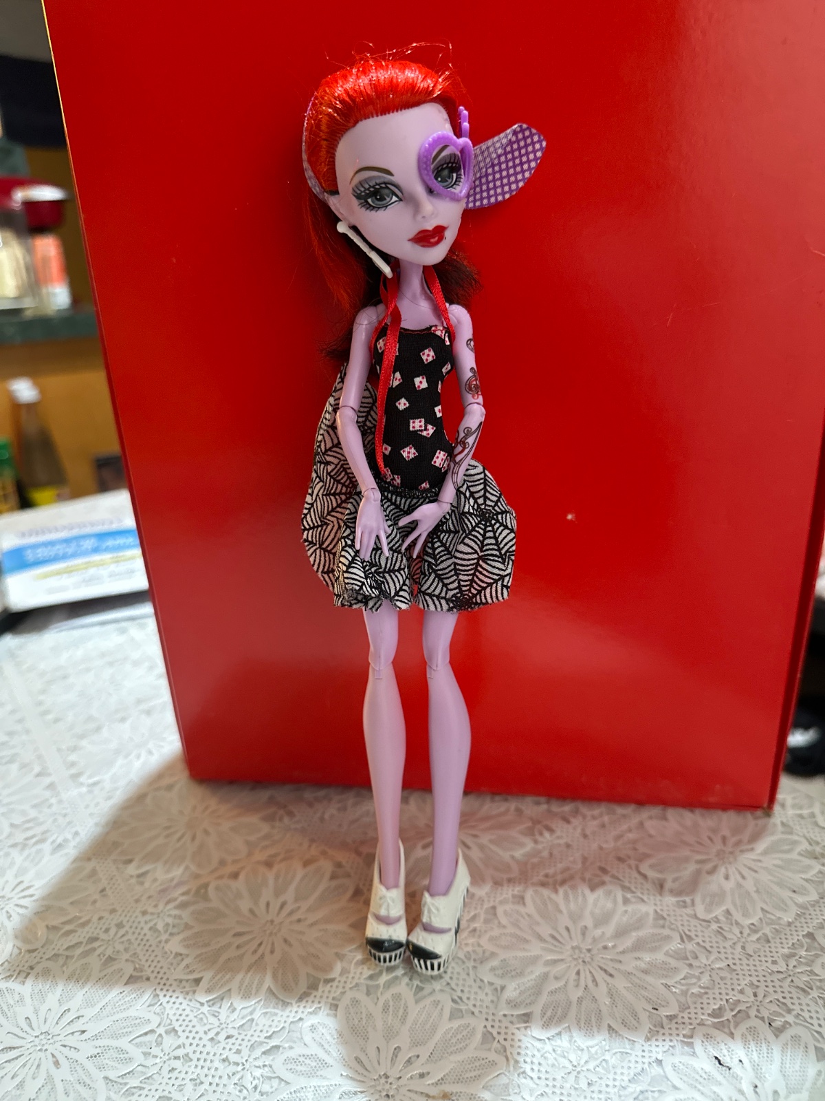 Red-Haired Monster Doll with Spiderweb Dress