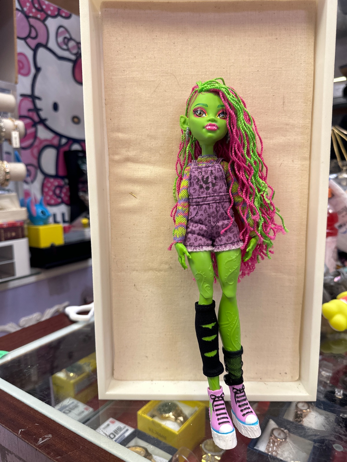 Green Skinned Doll With Pink And Green Yarn Hair