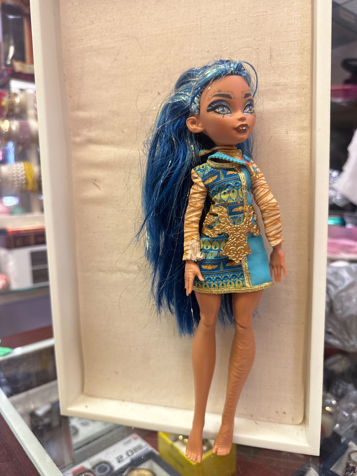 Blue-Haired Fashion Doll in Egyptian-Style Dress