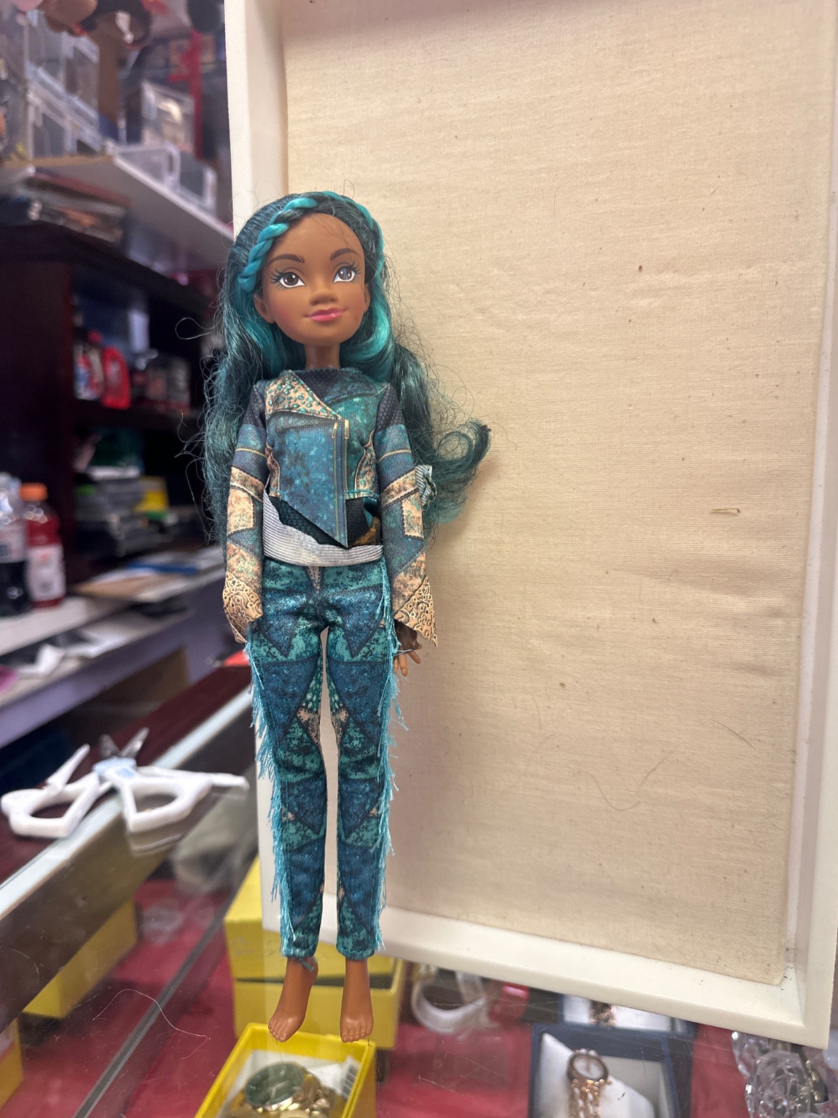 Teal-Haired Fashion Doll With Braided Hair and Print Outfit