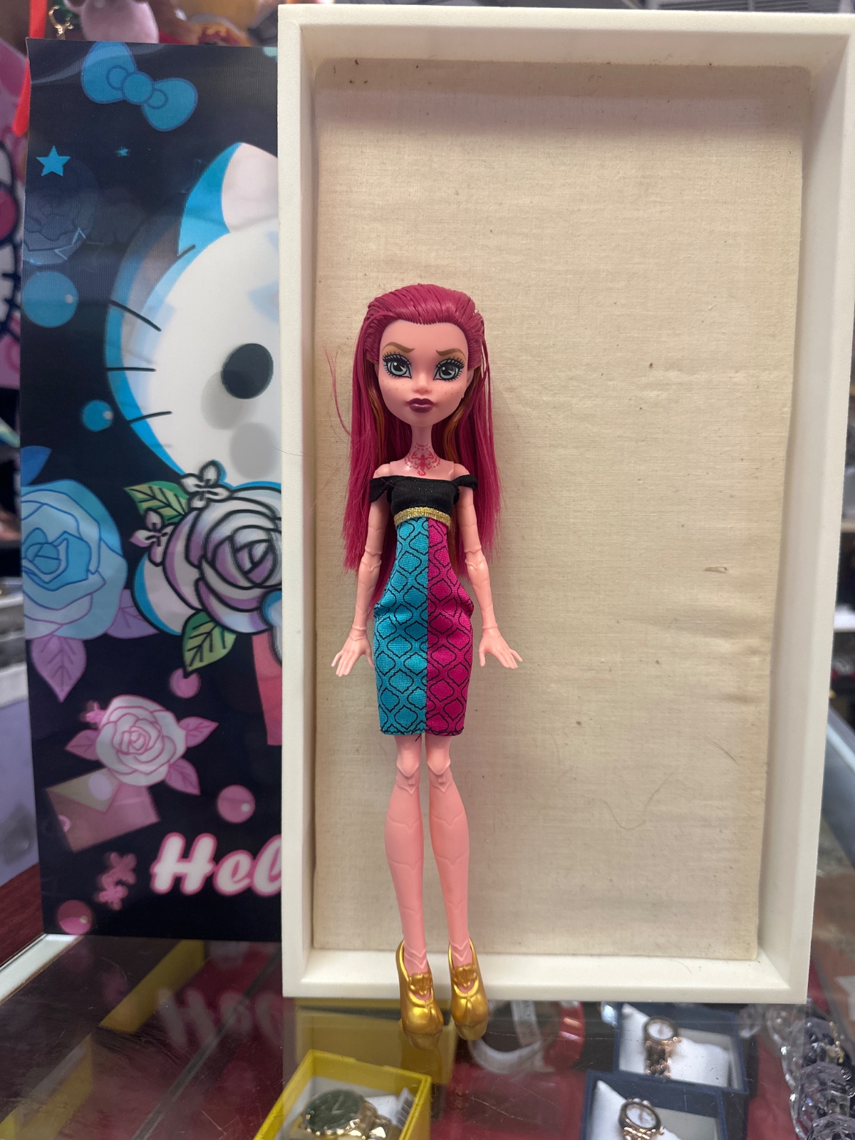 Pink-Haired Fashion Doll in Pink and Teal Dress