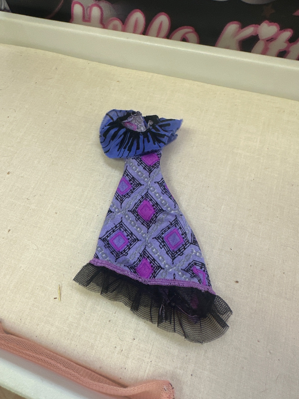 Purple Diamond Print Doll Dress with Ruffle Trim