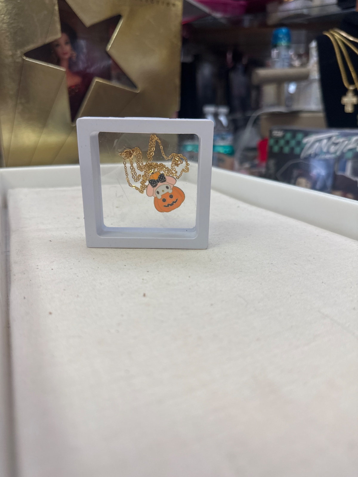 Kitty in a Pumpkin Costume Necklace