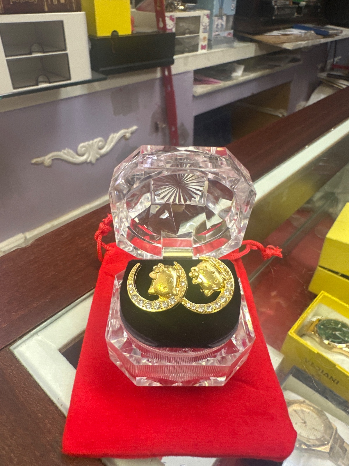Gold-Tone Kitty Face Hoop Earrings