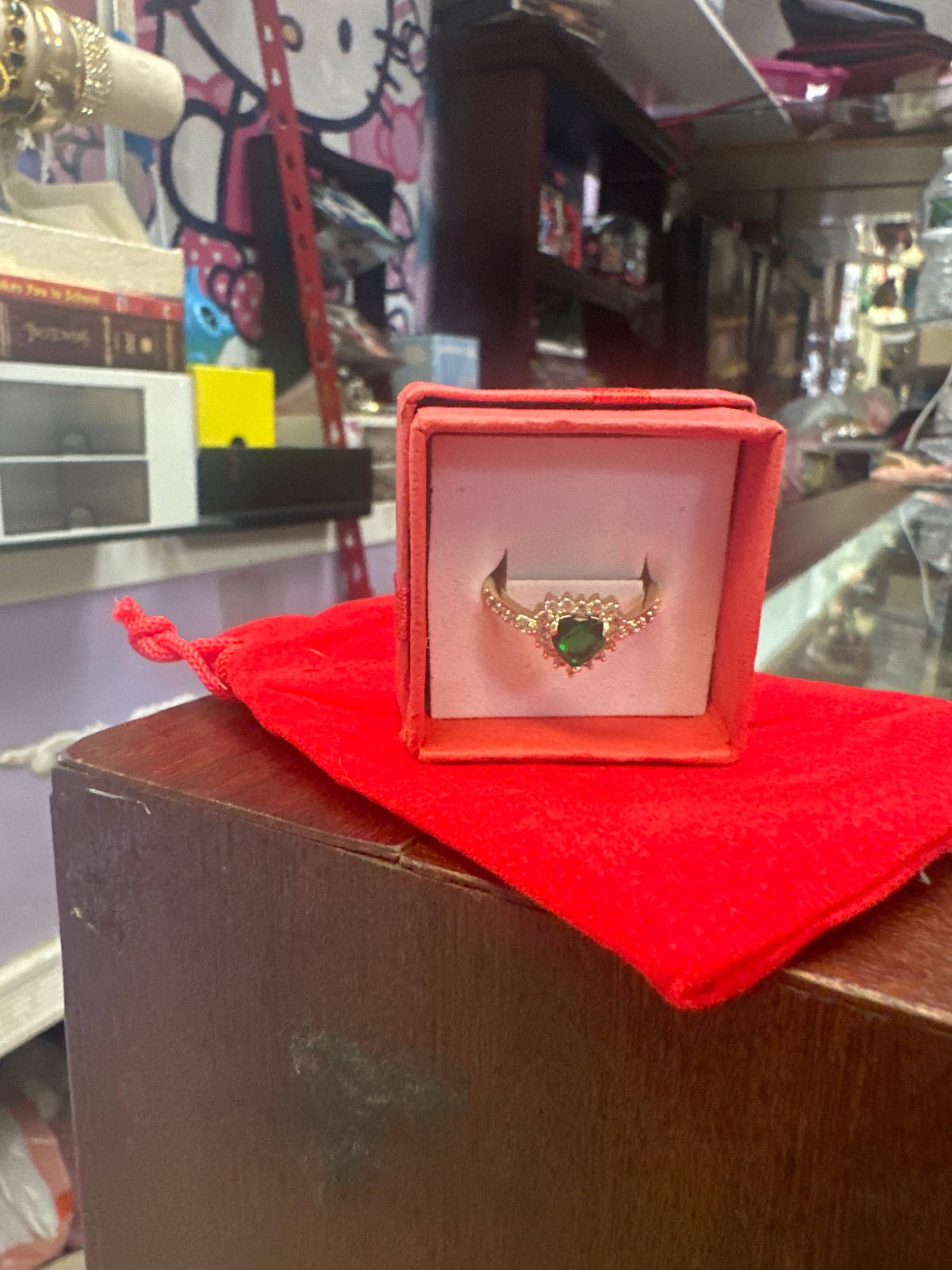 Green Heart Cocktail Ring in Gift Box