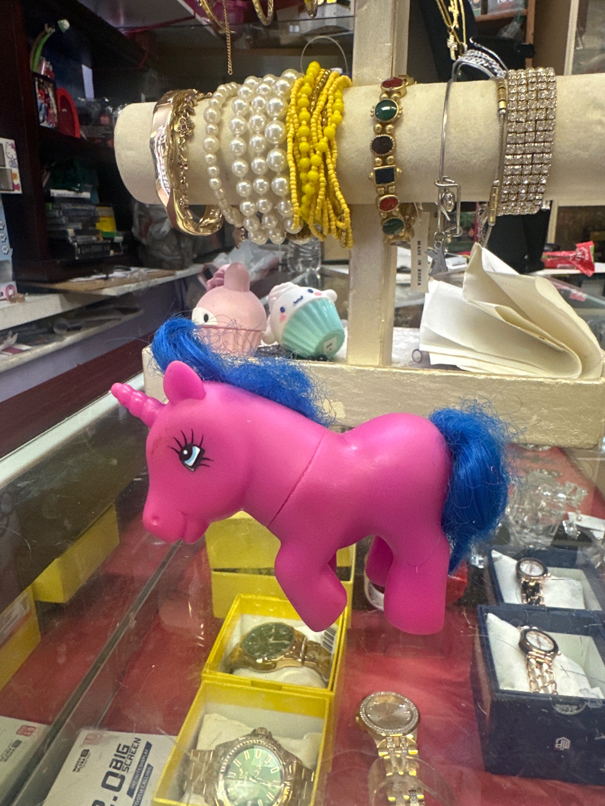 Pink Unicorn Pony Figure with Blue Mane