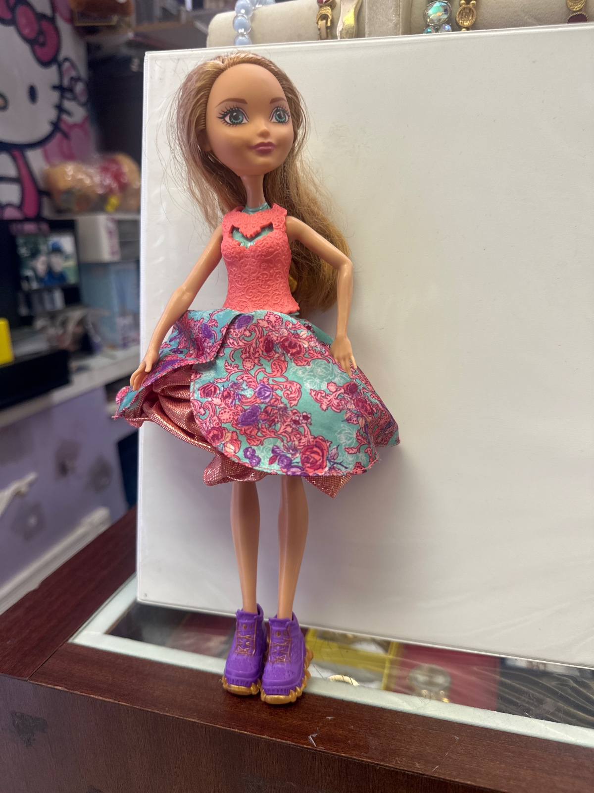Fashion Doll in Floral Coral Dress