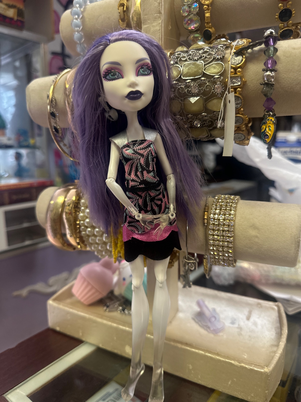 Purple-Haired Monster Doll in Printed Dress