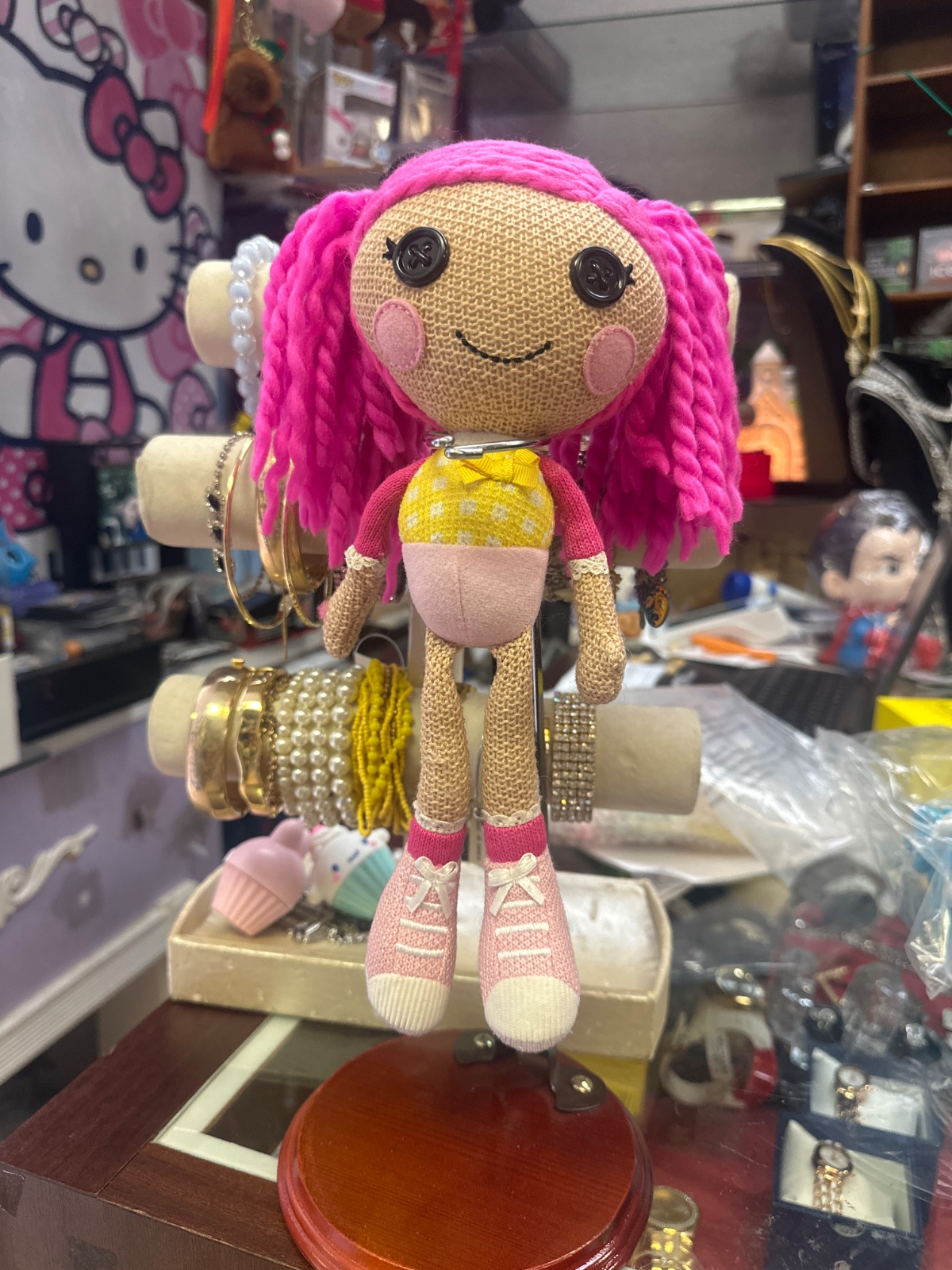 Pink Yarn Hair Button Eye Doll