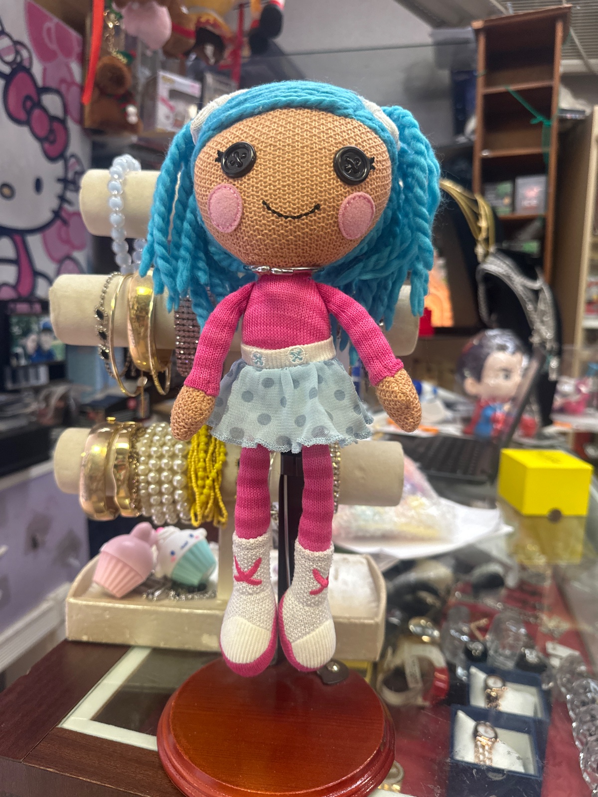 Blue-Haired Button Eye Doll