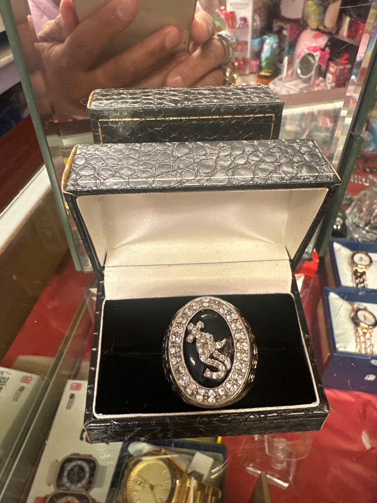 Rhinestone Mermaid Cocktail Ring in Croc-Embossed Box