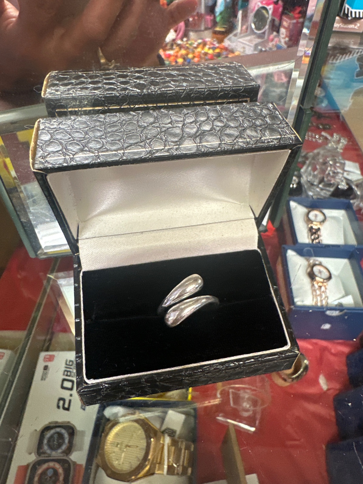 Silver-Tone Teardrop Wrap Ring in Croc-Embossed Box