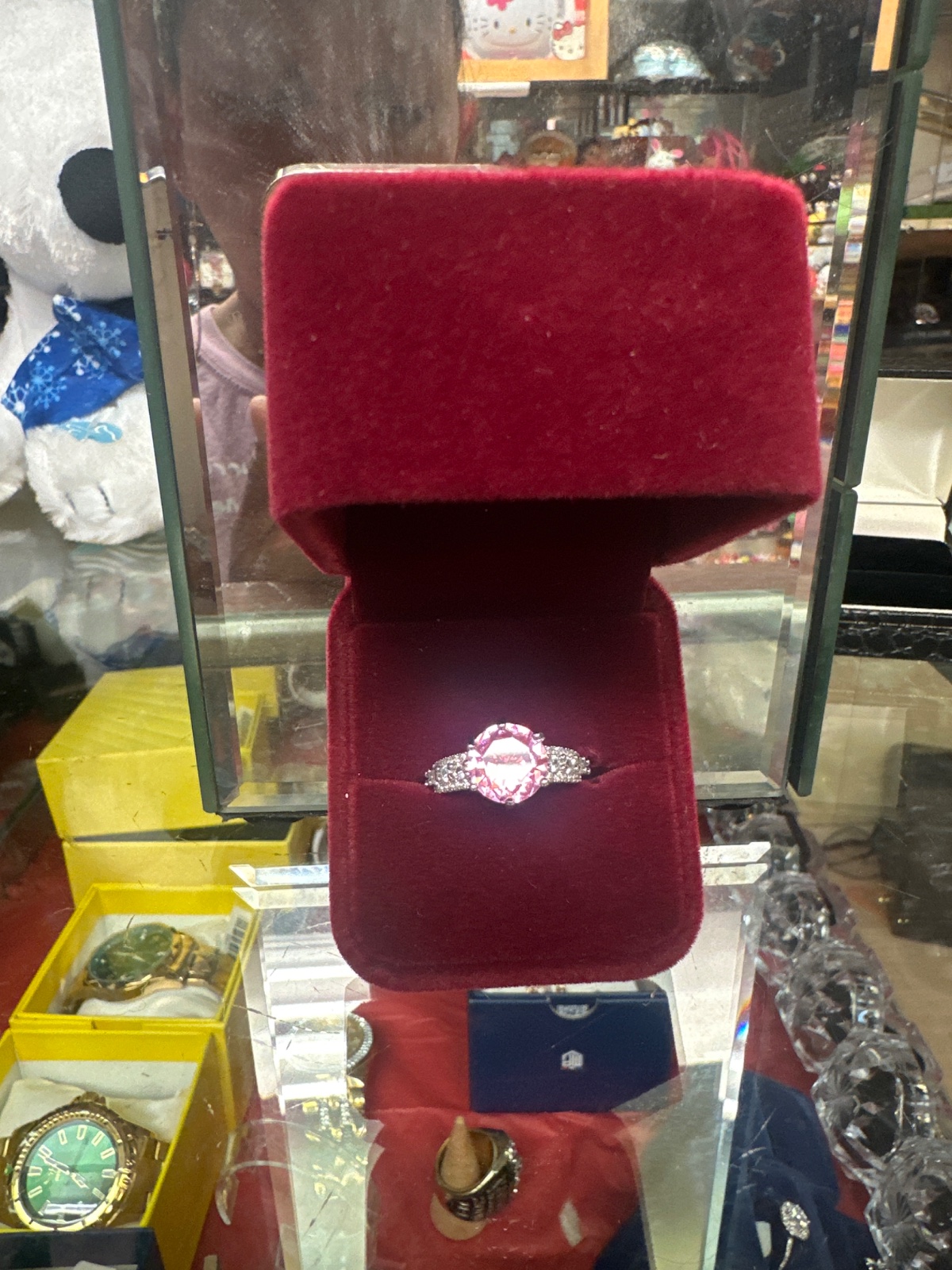 Pink Stone Cocktail Ring in Velvet Box