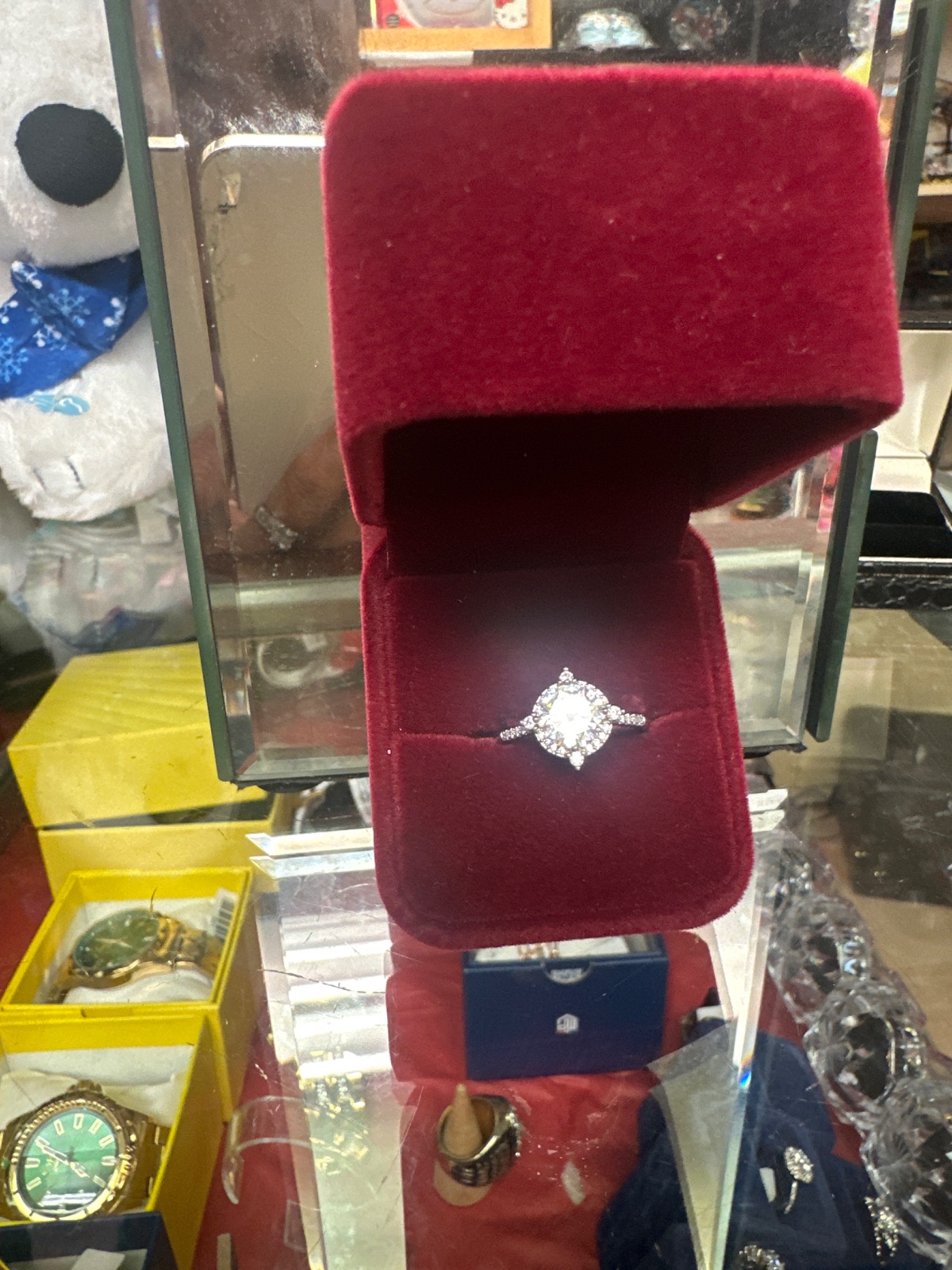 Halo Ring in Red Velvet Box