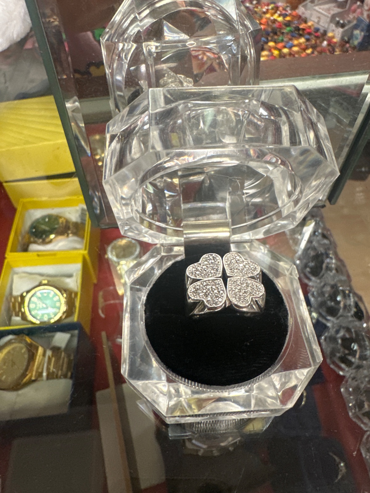 Silver-Tone Four Heart Clover Ring