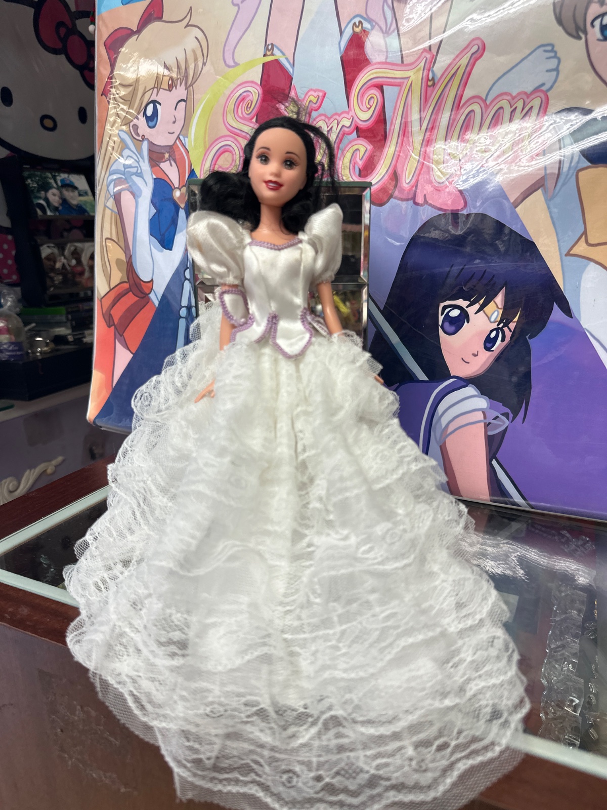 Dark-Haired Bride Doll in Lace Ballgown
