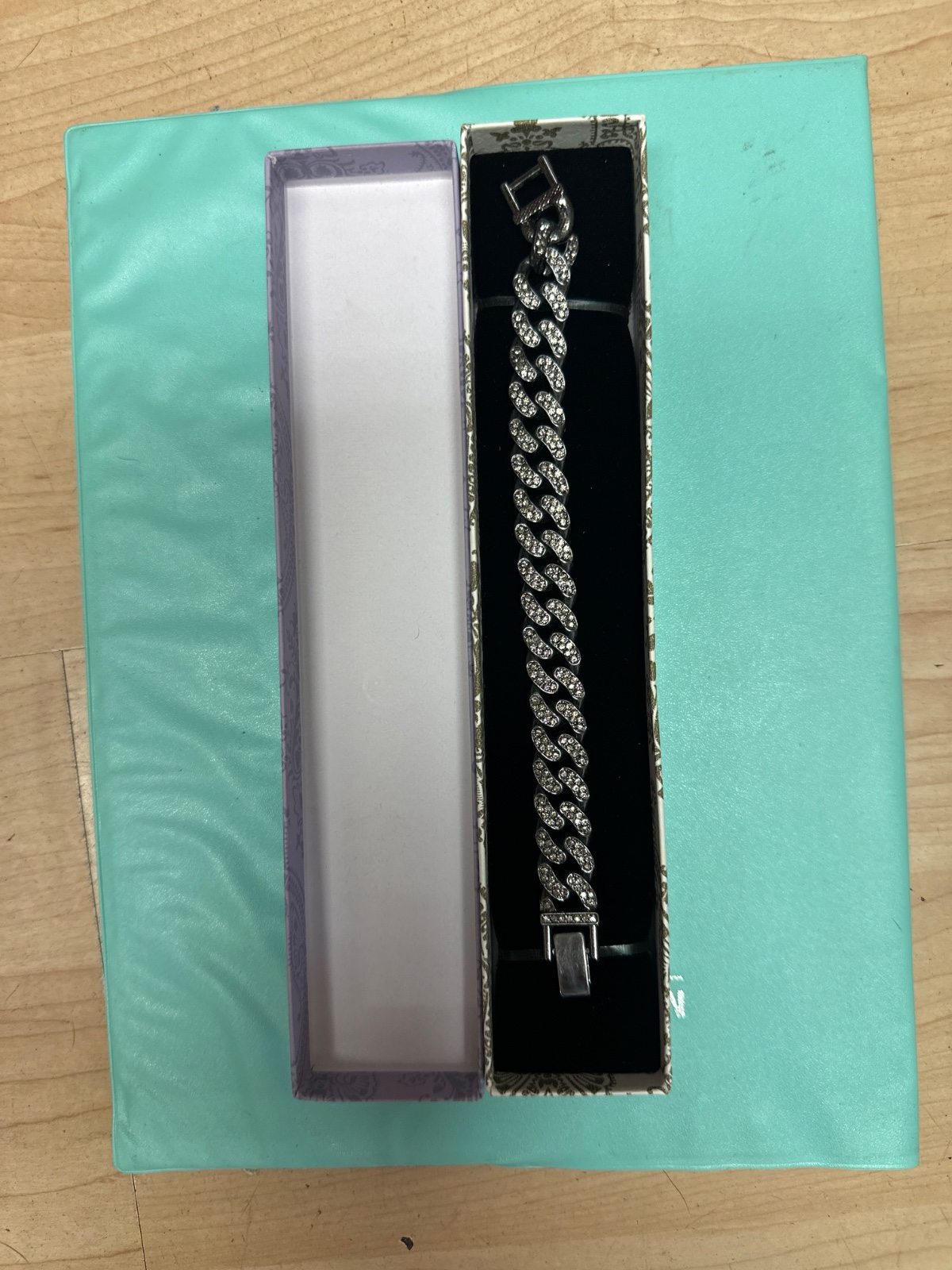 Silver Rhinestone Curb Chain Bracelet
