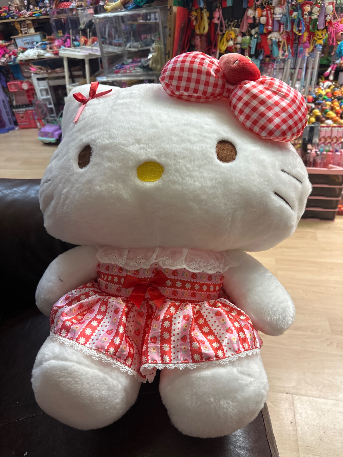 Large Hello Kitty Plush in Strawberry Gingham Dress