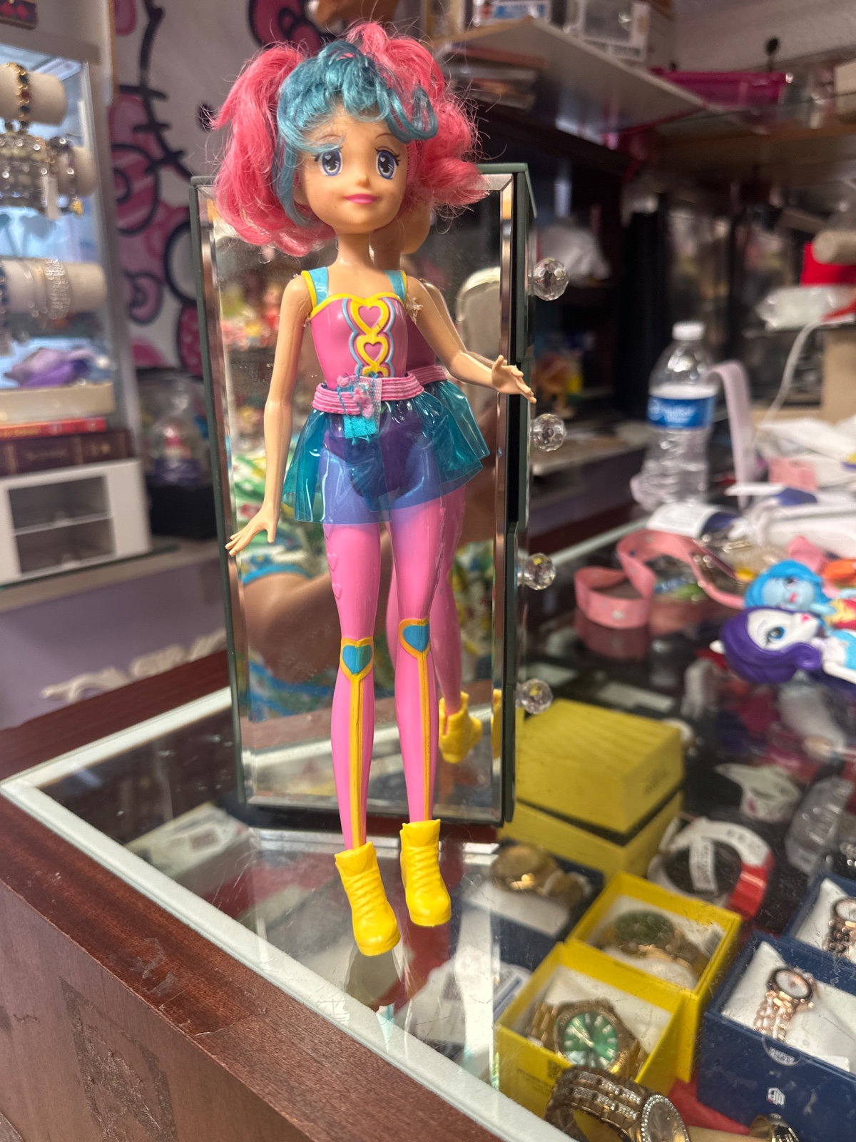 Pink and Teal Haired Fashion Doll in Heart Motif Outfit