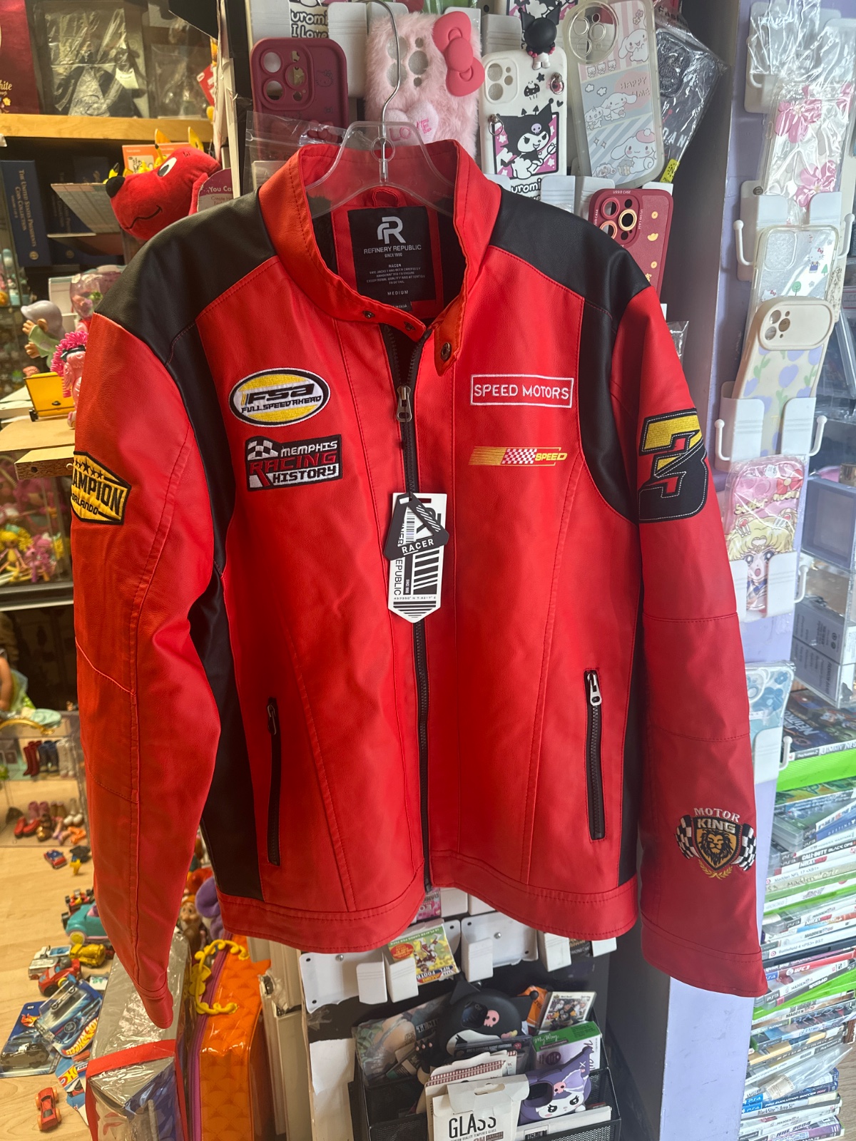 Red Racing Moto Jacket with Patches