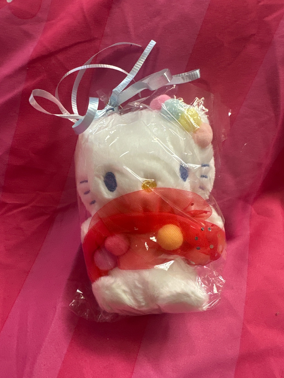 Hello Kitty Plush with Red Mesh Bow, Sealed in Bag